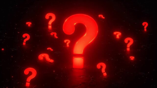 Glowing red question marks on dark surface