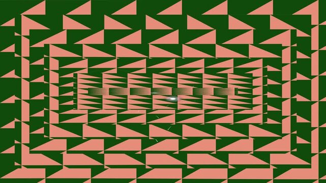 Geometric pattern with repeating triangles in green and peach colors.