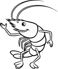 Obraz premium A cartoon shrimp character with antennae, waving hello and looking cheerful