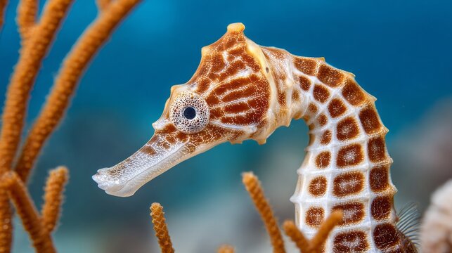 A small brown and white sea creature with a long snout