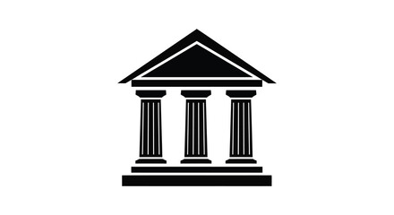 Naklejka premium A stark black depiction of a classical building with three columns presented as a bold silhouette high quality professional