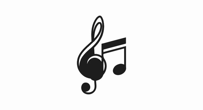Black treble clef and two eighth notes graphic on a white background