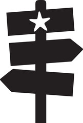 Obraz premium Three-way signpost silhouette with star topper, pointing left and right, graphic representation of choices on transparent background.