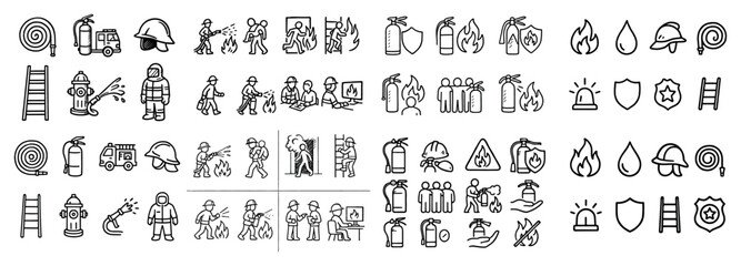 Obraz premium Firefighting and emergency response icons in line style