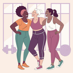 young people exercising. Diverse group of women in activewear smiling after workout