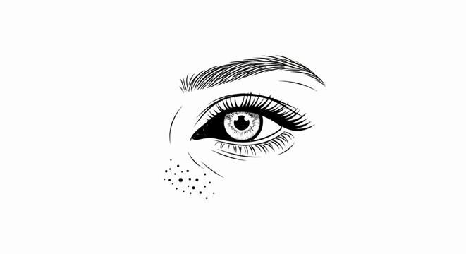 Detailed ink drawing of a single human eye with long lashes and freckles