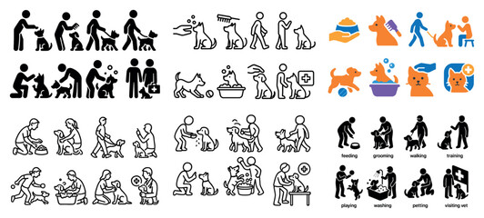 Obraz premium People caring for dogs and pets icons