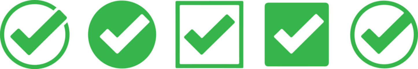 Green checkmark icons in various shapes and circles for approval and confirmation