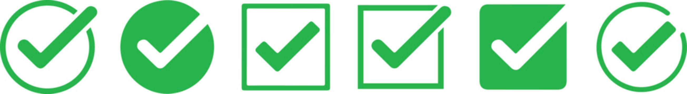 Green check mark icons in various shapes and styles for approval and confirmation
