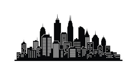 A striking black cityscape presents a detailed skyline of modern buildings against a white backdrop a bold silhouette © ArtBySalea07