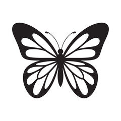 A simple black and white illustration of a butterfly with detailed wing patterns displayed © Jannatul