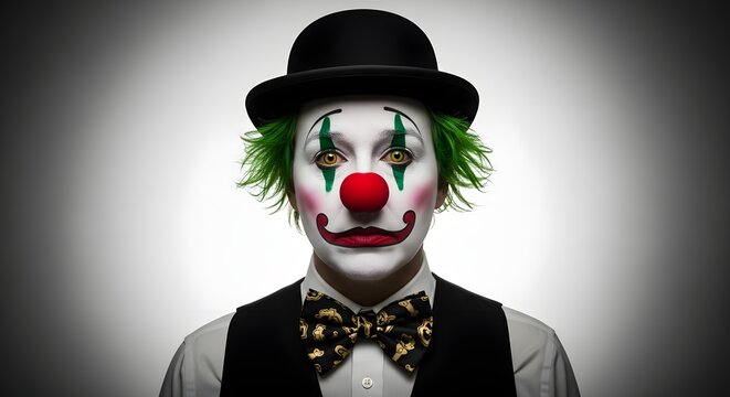 Portrait of a clown with colorful makeup and green hair
