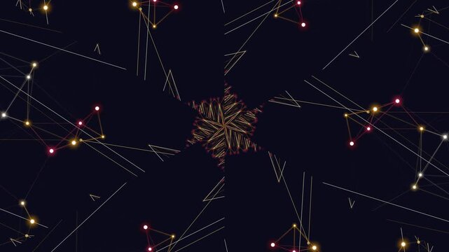 Animated celestial map showcasing stars, constellations, and shooting stars in a dark night sky with a central burst of light