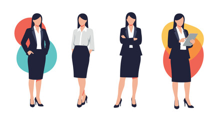 Obraz premium Group of diverse professional businesswomen in formal wear for corporate team management and career development concept illustration.