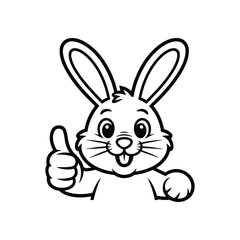 Fototapeta premium Cute cartoon bunny rabbit head giving thumbs up gesture vector illustration line art