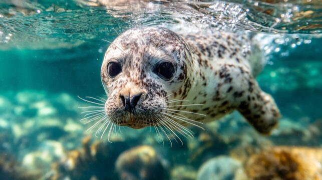 A seal is swimming in the ocean with its head above the water
