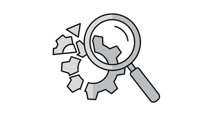 Gear and magnifying glass icon.
