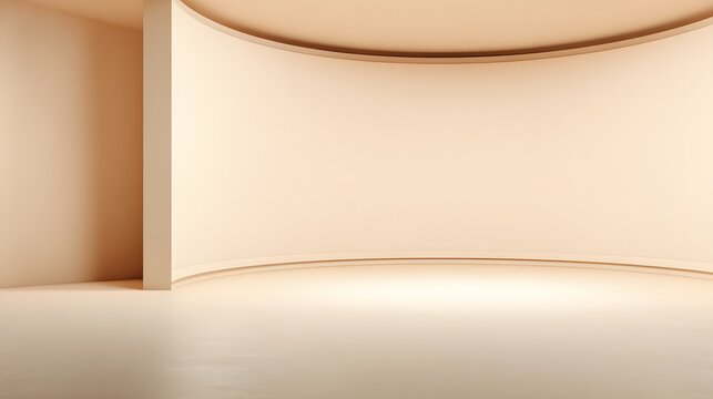 Minimalist Architecture: Elegant and minimalist interior space, featuring a curved wall bathed in soft, natural light, creating a sense of serenity and expansive openness. 