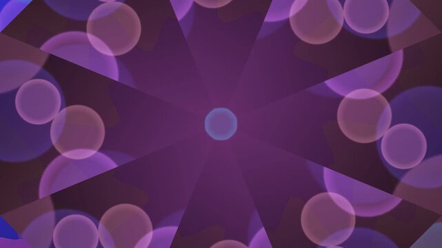 Abstract kaleidoscopic pattern with glowing purple and pink circles, a mesmerizing digital art animation