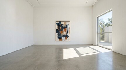 modern art gallery with abstract painting on wall