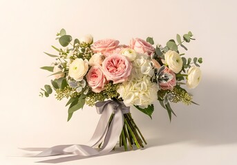 Obraz premium Beautiful bouquet of pink and white roses flowers