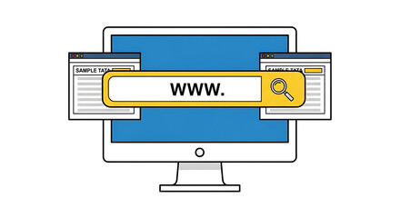 A vector illustration for a business web banner featuring a computer monitor with a folder symbol to represent a secure data storage technology concept