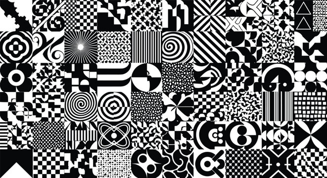 Abstract Black and White Geometric Patterns Collection Op Art Vector Set