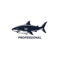 Naklejka premium Dark blue stylized shark illustration with 'PROFESSIONAL' text