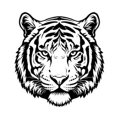 Fototapeta premium Tiger Head Illustration Black and White Vector Wild Animal Face Isolated on White Background