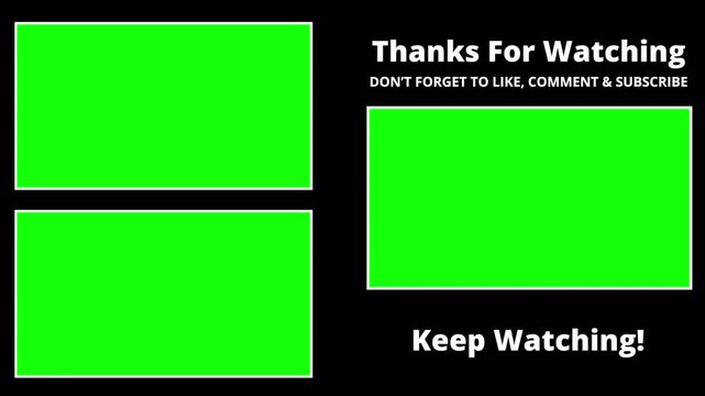 End screen YouTube with Three Green Screen Panels and Thanks For Watching Text. 4K Video