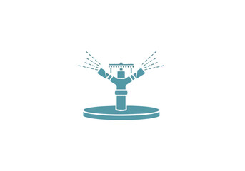 Simple illustration of a rotating sprinkler head with water spraying out, symbolizing irrigation and gardening for a healthy lawn or garden
