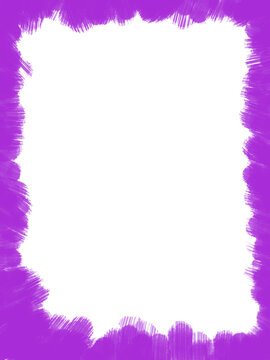 Violet and pink floral ink splashes create a decorative purple border with spring flower illustrations and leaf patterns on a white textured art background