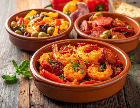 Spanien &ndash; Tapas Platte mit Garnelen und Chorizo