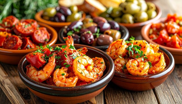 Spanien &ndash; Tapas Platte mit Garnelen und Chorizo