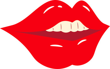 Bold Red Lips with Slight Smile Illustration