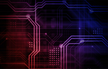 Obraz premium Vibrant circuit board design with neon lights and glowing connections