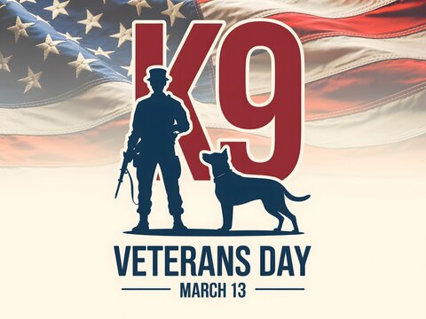 Veterans day k9 military dog and soldier graphic design element with american flag