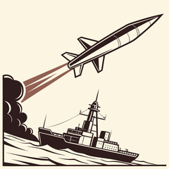 Cinematic depiction of hypersonic missile launched from warship © mukul