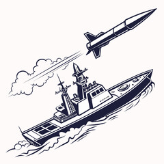 Stealth warship launching missile boat naval vessel © mukul