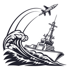 Black and white cinematic of a stealth warship launching a missile 1 © mukul