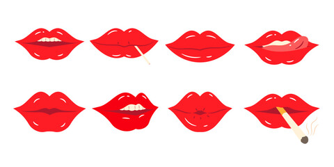 Diverse Red Lips Vector Collection with Various Expressions