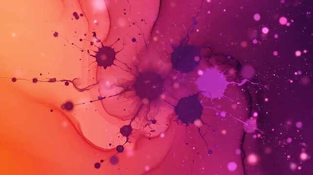 Abstract fluid gradient background with vibrant ink splatter and glitter