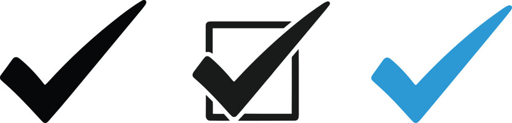 Check Mark Icon Set with Checkbox Approval Tick Symbol in Black and Blue Vector Collection © Sajjat