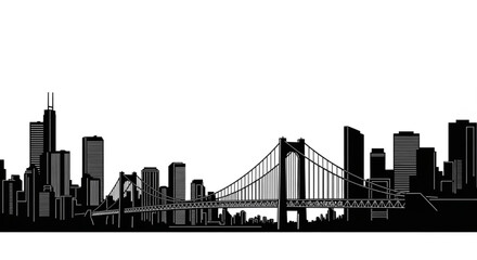 Fototapeta premium Modern cityscape with iconic suspension bridge and skyline