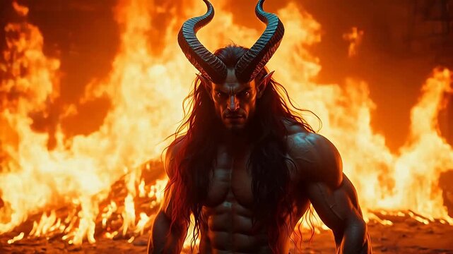 Demon with horns and fire