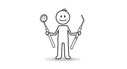 Happy Dentist Holding Dental Mirror and Probe, Isolated White Background