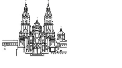 Fototapeta premium Ornate sketch of a large, multi-towered cathedral with domes and intricate facade details
