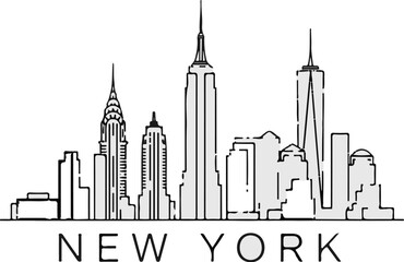 Fototapeta premium Stylized black and white line art depicts iconic skyscrapers of a famous city