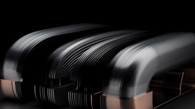 Abstract Close-Up of Metallic Structure With Copper Accents on Black Backdrop