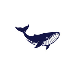 Fototapeta premium Minimalist blue whale illustration swimming on white background